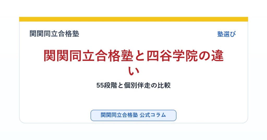 関関同立合格塾と四谷学院の違い｜55段階と個別伴走の比較のアイキャッチ画像